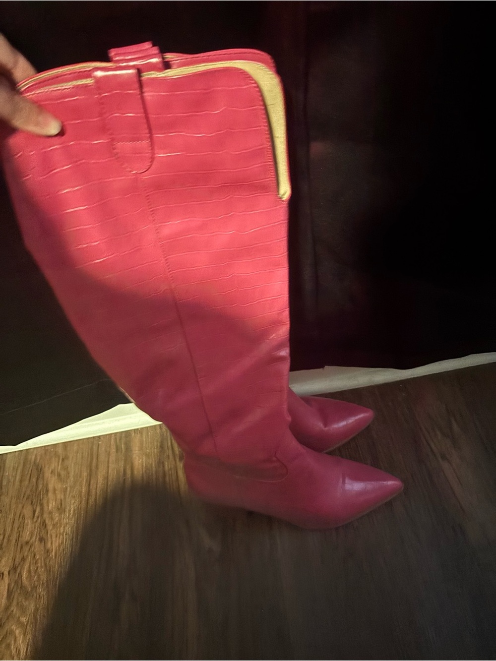 Journee Theresa Fuchsia Knee-High Pointed Toe Boots